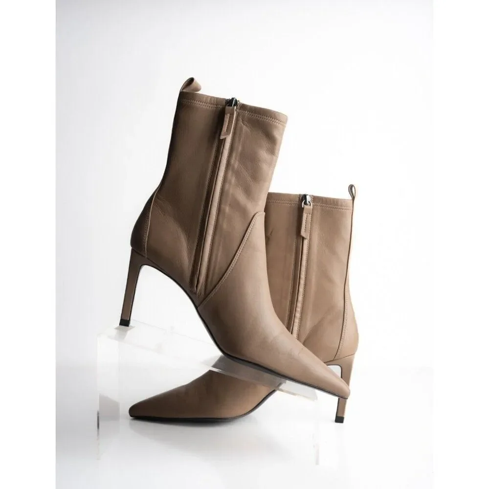 Massimo Dutti Womens Brown Boots Booties Leather Mid Calf Pointed EU 40 US 9 - Picture 3 of 8